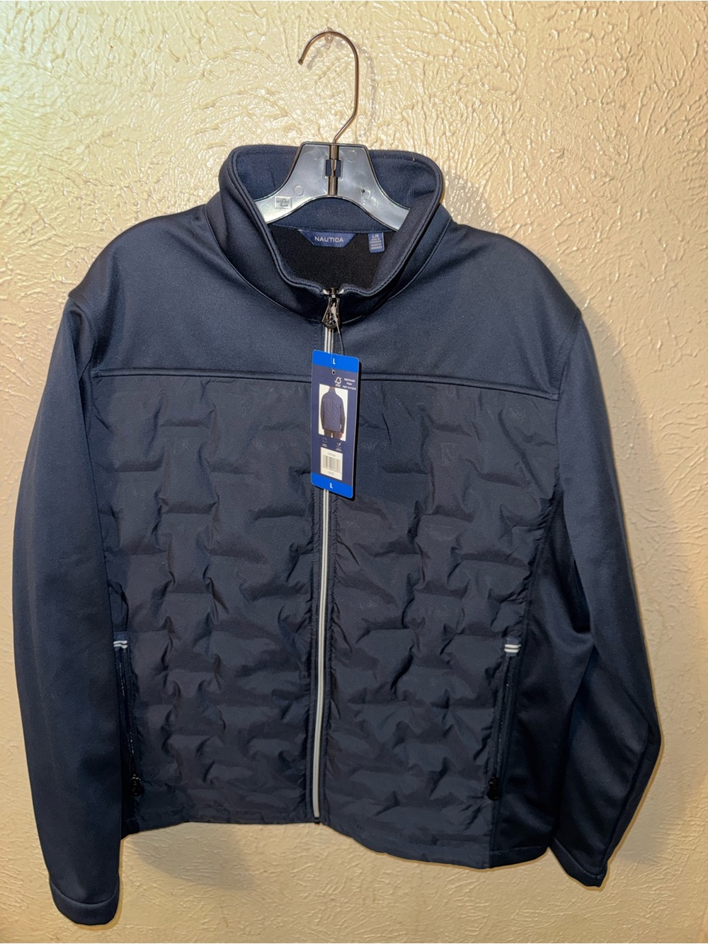 Nautica Men's Navy Quilted Hybrid Full-Zip Jacket
